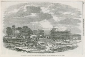 Het gebouw in Hyde Park, Londen, voor de Grote Tentoonstelling van 1851 door English School