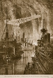 De bouw van de schepen: nachtwerk in een van de enorme scheepswerven van Groot-Brittannië