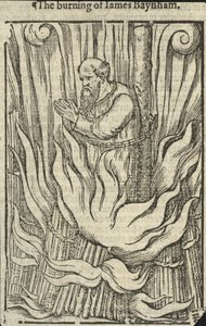 De verbranding van James Baynham (gravure) door English School