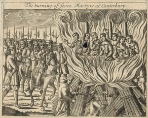 De verbranding van zeven martelaren in Canterbury (gravure)