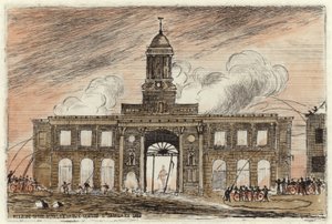 De brand van de Royal Exchange in de City of London door English School