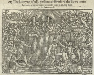 De verbranding van dertien personen in Stratford le Bow (gravure)