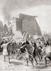 De verovering van Memphis, Egypte door de Assyrische koning Esarhaddon, 671 v.Chr., uit Hutchinson