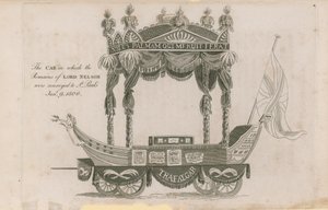 De wagen waarop de resten van Lord Nelson naar St. Paul