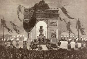 De kist van de Franse schrijver Victor Hugo (litho) door English School