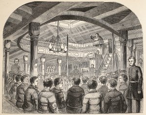 De strafgevangeniskapel aan boord van de Defence hulk in Woolwich, illustratie uit The Criminal Prisons of London and Scenes from Prison Life door Henry Mayhew en John Binny, uitgegeven 1862 door English School