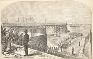 De gevangenen keren terug naar de hulks van hun arbeid in het Arsenal, illustratie uit The Criminal Prisons of London and Scenes from Prison Life door Henry Mayhew en John Binny, uitgegeven in 1862 door English School