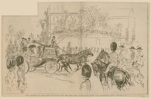 Het vertrek van de Prins van Wales met de bruid van Marlborough House naar Buckingham Palace, 23 juli 1896 door English School