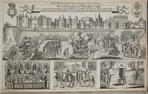De beschrijving van Windsor Castle, illustratie uit Handelingen en Monumenten van John Foxe, negende editie, uitgegeven 1684