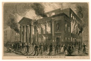 De vernietiging van het Covent Garden Theatre, Londen, op de ochtend van 5 maart 1856