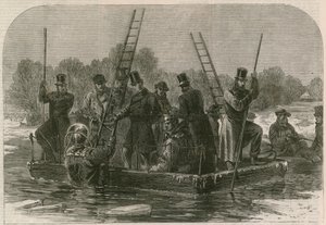 De ramp op het ijs in Regents Park; Duikers zoeken naar de doden door English School