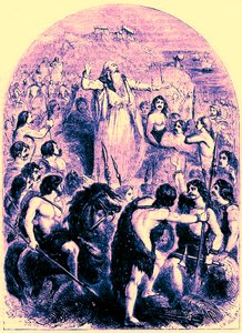 De druïden die de Britten aansporen om de landing van de Romeinen te weerstaan, illustratie uit Cassells Illustrated Universal History door Edward Ollier, gepubliceerd 1890 door English School