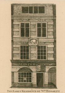 De vroege residentie van William Hogarth, Fenchurch Street, Londen door English School