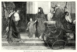 De ingang van een Romeins theater (gravure)