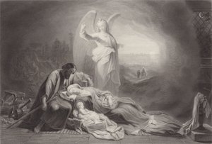 De vooravond van de vlucht (gravure) door English School