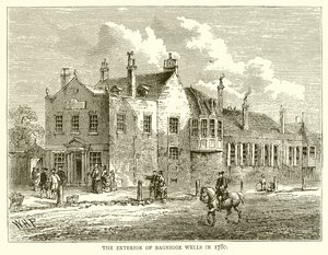 De buitenkant van Bagnigge Wells in 1780 door English School