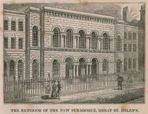 Het exterieur van de Nieuwe Synagoge, Great St Helens, Londen door English School