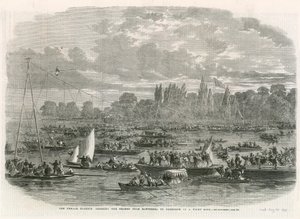 De vrouwelijke Blondin die de Theems oversteekt van Battersea naar Cremorne op een strak touw door English School