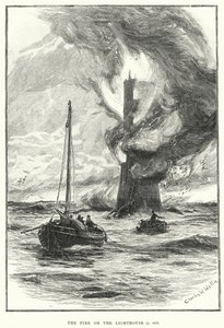 De brand op de vuurtoren (gravure) door English School