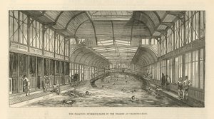 Het drijvende zwembad in de Theems bij Charing Cross door English School