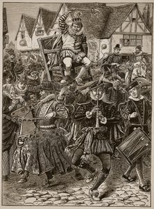 De vrolijkheid van Mijnheer van Misrule, illustratie uit Cassells Geïllustreerde Geschiedenis van Engeland door English School