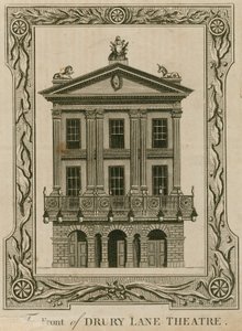 De voorkant van het Drury Lane Theatre, Londen door English School