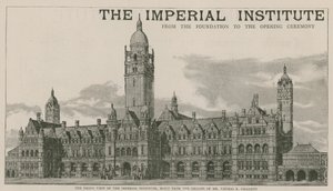 Het vooraanzicht van het Imperial Institute, gebouwd naar de ontwerpen van de heer Thomas E Collcutt