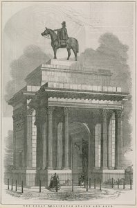 Het grote Wellington standbeeld en de Boog, Hyde Park Corner, Londen door English School