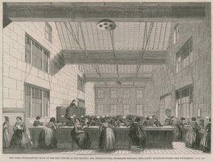 De grote telegraafkamer in de nieuwe kantoren van de Electric and International Telegraph Company door English School