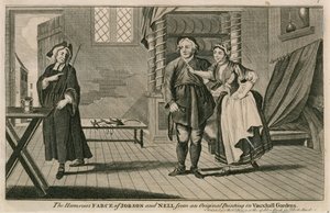 De humoristische klucht van Jobson en Nell naar een origineel schilderij in Vauxhall Gardens, Londen