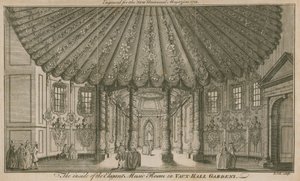 De binnenkant van de elegante muziekkamer (Rotunda) in Vauxhall Gardens, Londen door English School