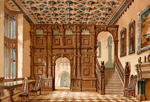 Het interieur van Methley Hall, Yorkshire, Engeland voor de sloop in 1963, uit Old England: A Pictorial Museum, uitgegeven 1847 door English School