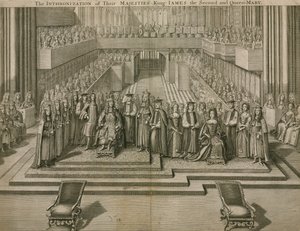 De inhuldiging van hun Majesteiten Koning Jacobus II en Koningin Maria in Westminster Abbey door English School