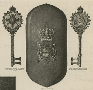 De sleutel gebruikt door de koningin bij de inauguratie van het Imperial Institute door English School