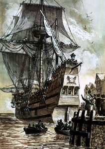 Het laatste zicht van de Pilgrim Fathers was de haven van Southampton door English School