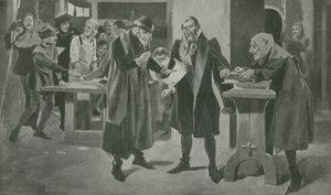 De laatste beproeving van Gutenberg, de drukker, op de rand van de overwinning door English School