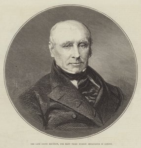 De overleden graaf Brunnow, jarenlang Russisch ambassadeur in Londen (gravure) door English School