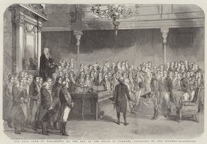 De overleden Hertog van Wellington aan de balie van het Lagerhuis, toegesproken door de voorzitter door English School