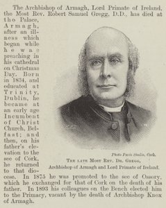 De wijlen aartsbisschop Dr Gregg, aartsbisschop van Armagh en Lord Primate van Ierland (gravure) door English School