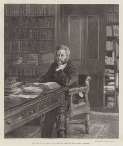 De overleden Mr Spurgeon in zijn studeerkamer in Westwood, Beulah Hill, Norwood (gravure)