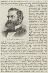 De overleden Sir R Fowler, MP door English School