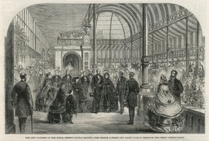 De nieuwe tuinen van de Royal Horticultural Society: De Prins-Gemaal en gezelschap passeren door de grote kas door English School
