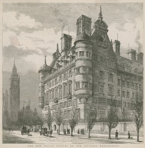De nieuwe politiebureaus op de Victoria Embankment door English School