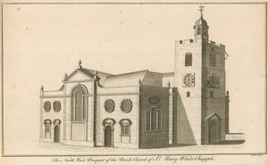 Het noordwestelijke uitzicht van de parochiekerk van St. Mary, Whitechapel, Londen door English School