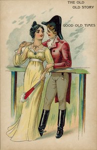 Het oude verhaal, liefde in regentijden (chromolitho) door English School