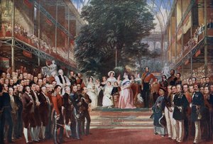 De opening door Koningin Victoria van de Grote Tentoonstelling in Hyde Park, Londen, Engeland door English School