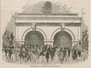 De opening van de Thames Tunnel; Rotherhithe ingang van de tunnel door English School
