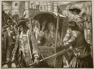 De mensen van Edinburgh begeleiden de hertog van Hamilton naar Holyrood Palace, illustratie uit Cassells Geïllustreerde Geschiedenis van Engeland
