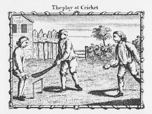 Het spel Cricket (gravure) door English School