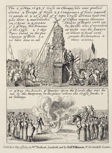 Het neerhalen van het Cheapside Cross door iconoclasten en puriteinen, en het verbranden van het Book of Sports op dezelfde plek de volgende zondag in mei 1643, 1809